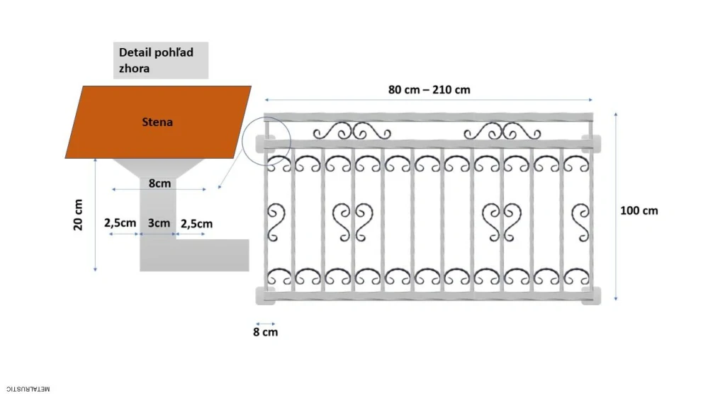 Kované zábradlí na francouzské okno – Francouzský balkon z oceli, na míru (výška 110 cm)
